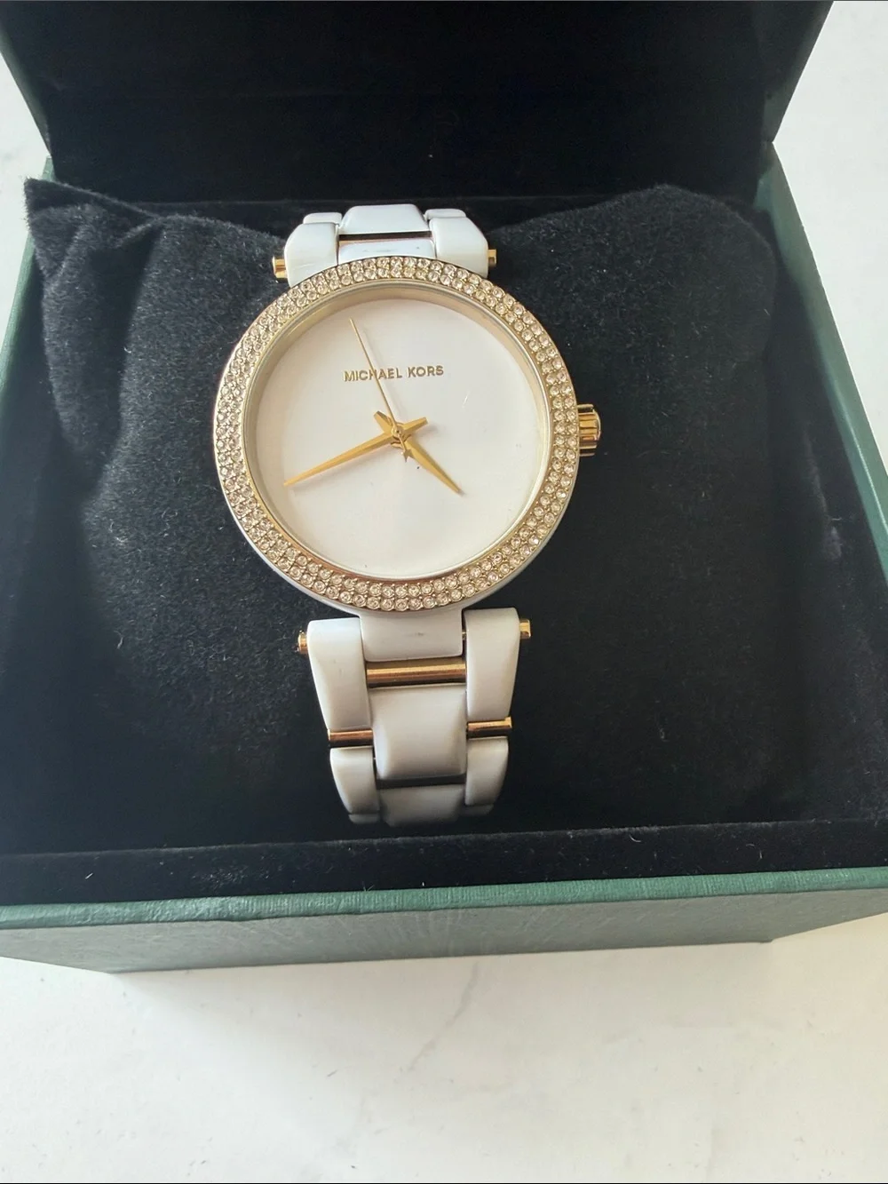 Michael Kors White and Gold Crystal-Accent Women's Bracelet Watch